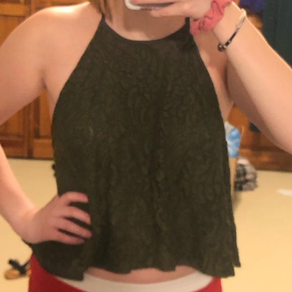 Paper Crane Olive / Army Green Lace Tank Top S - Picture 2 of 7